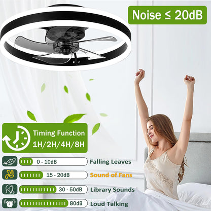 OMGPFR LED Deckenventilator mit Licht, dimmbar, schwarz, 40 cm