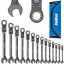 ENEACRO Gelenk-Ratschenschlüssel Set 14tlg. 6-19mm Flex-Kopf. Metallisches Set schlanker Schlüssel mit flexiblem Kopf. Zum effizienten Lösen und Anziehen von Schrauben in engen Arbeitsbereichen.