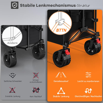 BTTN Bollerwagen faltbar XXXL, 300 L, 210 kg Traglast, schwarz