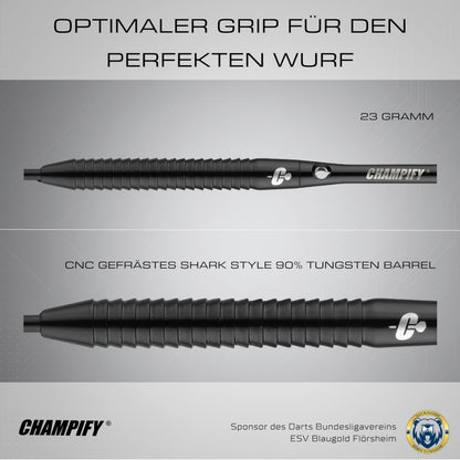 Champify Nighthawk Steeldarts Set, 90% Tungsten, 23 g, mit Tasche