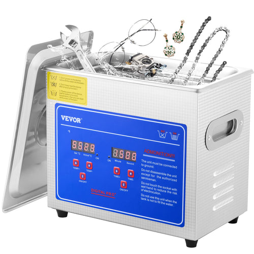 VEVOR Ultraschallreiniger 3L. Silberner Reiniger mit Heizung, Digital-Timer. Reinigt Brillen, Schmuck, Prothesen per Ultraschall.