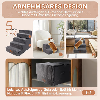 Sytopia Hundetreppe Bett 5 Stufen für grosse Hunde - 57cm Grau