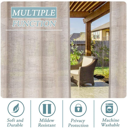 LINFKY Outdoor Vorhänge 2er-Set Leinen wasserdicht 132x240 cm Natur