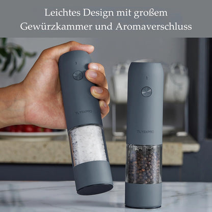 TLYSXPRO Salz- und Pfeffermühle elektrisch, 2er Set, USB, Greige