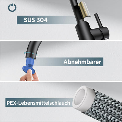 FORIOUS Küchenarmatur L-förmig, 360° drehbar, Einhebel, matt-schwarz
