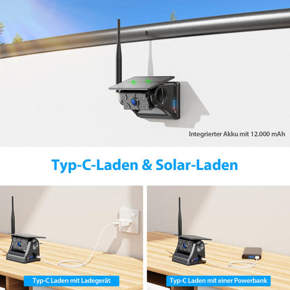 ZEROXCLUB Rückfahrkamera kabellos Solar mit 7 Zoll 1080P Touchscreen
