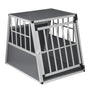 EUGAD Alu Hundetransportbox – 65x85x71cm Mittel: Trapezförmige Box aus Aluminium mit Gittertür. Sichert Hunde beim Autofahren.