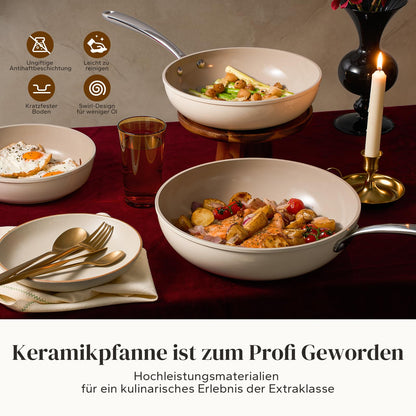 Redchef Alu-Keramik Bratpfannenset Induktion - Beige 20/24/28 cm
