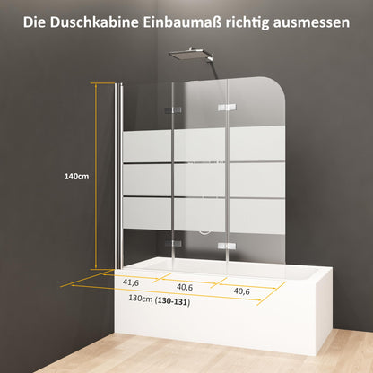 Badewannenaufsatz gestreift 130x140cm 3-teilig faltbar ESG Glas