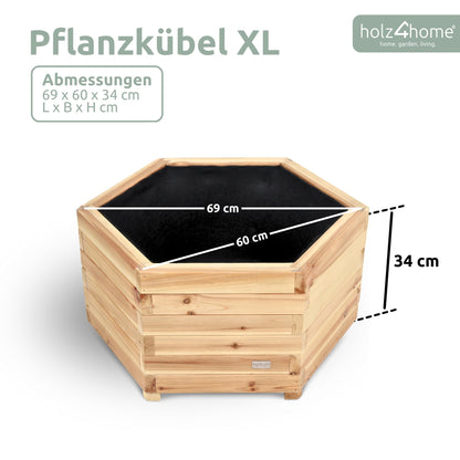 holz4home Pflanzkübel XL aus Tannenholz, sechseckiger Blumenkübel