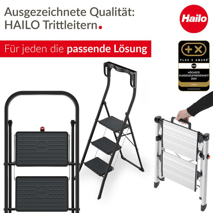 Hailo K100 Topline Alu Klapptritt Leiter - 2 Stufen 150kg Silber