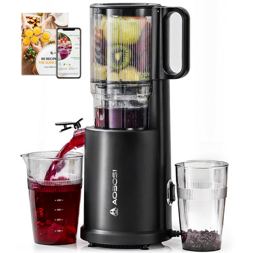 AOBOSI Entsafter Slow Juicer - 135MM XXL Einfüllöffnung. Vertikaler Entsafter zum schonenden Pressen von Obst und Gemüse.