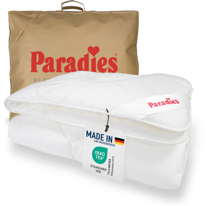 PARADIES Prima Bio Ganzjahres Steppdecke - 135x200 cm, weiß, rechteckig, mit Karo-Steppung. Bietet atmungsaktiven Schlafkomfort das ganze Jahr.