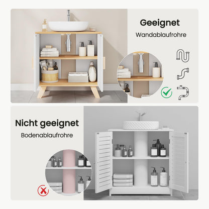 EUGAD Waschbeckenunterschrank mit 2 Türen, 60 x 30 x 60 cm, weiss