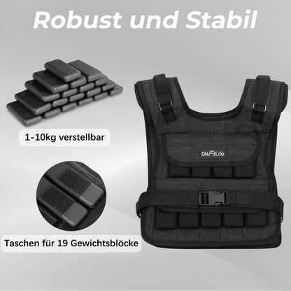 DH FitLife Gewichtsweste verstellbar 1-10 kg Schwarz Trainingsweste
