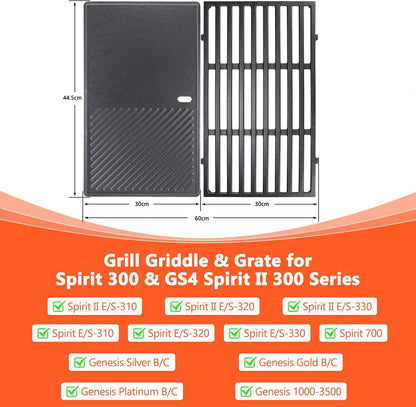 GFTIME 7638 Grillrost und Grillplatte aus Gusseisen für Weber Spirit