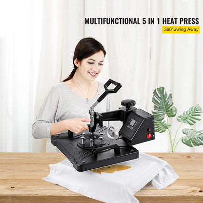 VEVOR Transferpresse 5 in 1 T-Shirt Hitzepresse Maschine 38x30cm
