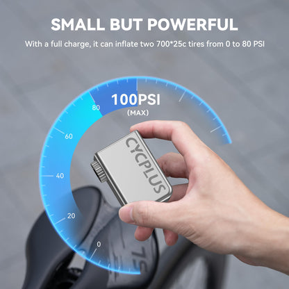 CYCPLUS AS2 Tiny E-Pump, elektrische Fahrradpumpe, 100 PSI, silber