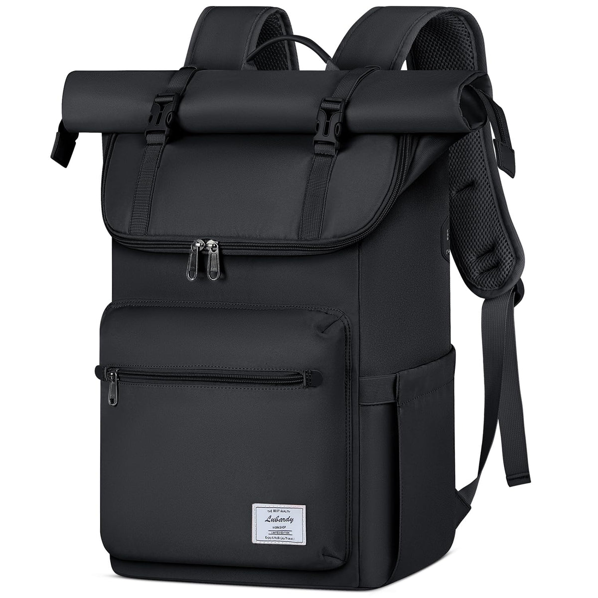 Lubardy Rolltop-Rucksack wasserdicht mit 17,3 Zoll Laptopfach, gepolsterte Schultergurte und Rolltop-Verschluss
