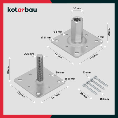KOTARBAU Pfostenträger höhenverstellbar 110 x 110 mm, 4er Set