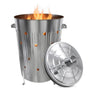 Spetebo Verbrennungstonne 75 l aus verzinktem Metall mit Deckel, silber, drei Standfüsse