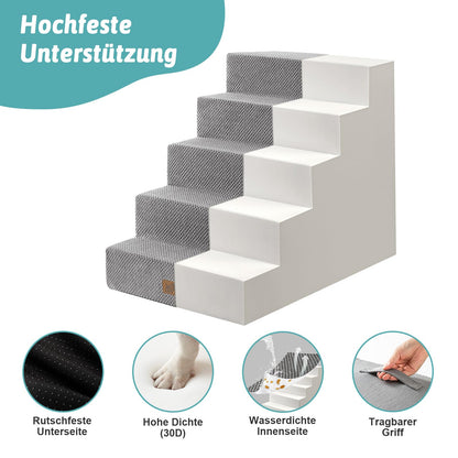 COZY KISS Hundetreppe für kleine Hunde – 5 Stufen, Grau, 60cm Hoch