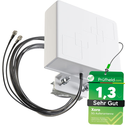 netshop 25 5G LTE MiMo Aussenantenne - Multiband 9 dBi. Rechteckige, weiße Antenne zur 5G/LTE-Signalverstärkung außen.