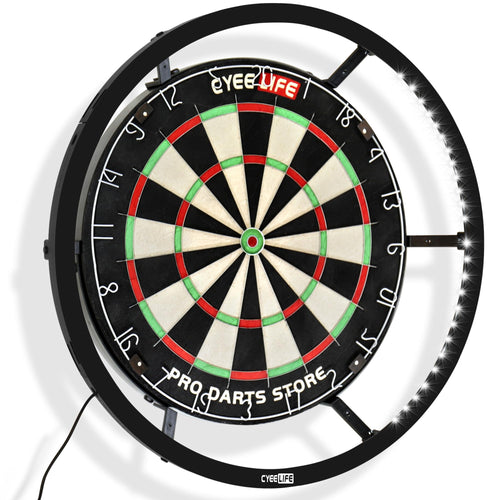 CyeeLife Dartleuchte 360° LED für Stahl-Dartscheibe - Schwarz. Schwarzer LED-Lichtring beleuchtet Stahl-Dartscheibe.