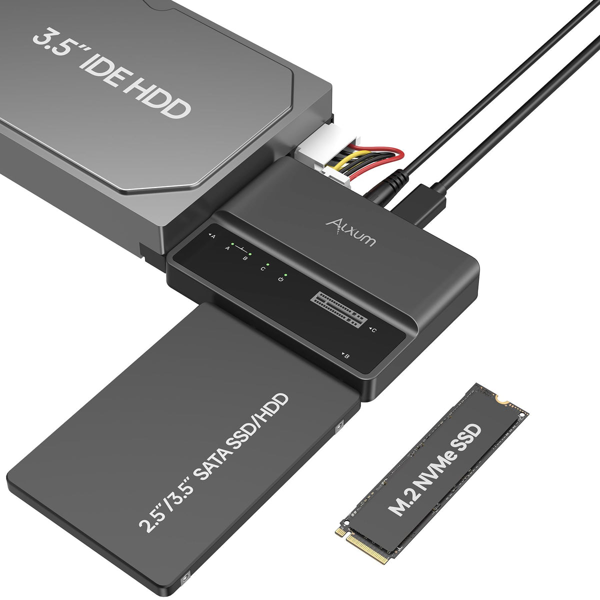 Alxum USB-C Festplatten-Adapter für M.2, SATA und IDE, 10 Gbps, Aluminiumgehäuse und USB-C-Kabel