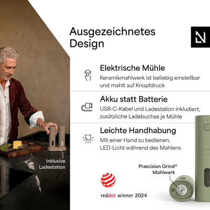 LARS NYSØM Salz- und Pfeffermühlen Set elektrisch Sage Green