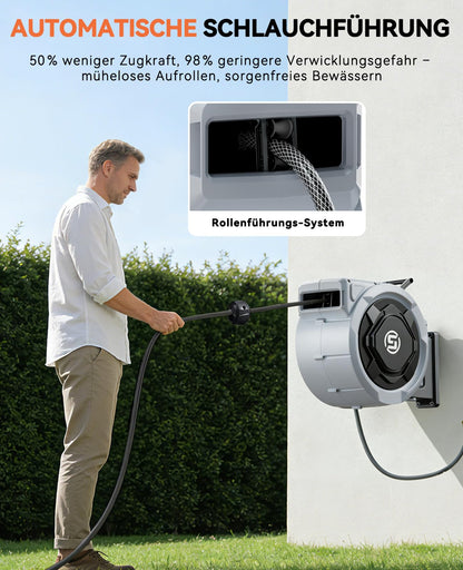 SUNPOW Schlauchtrommel Wandmontage 25 m mit 10-Funktions-Spritzdüse