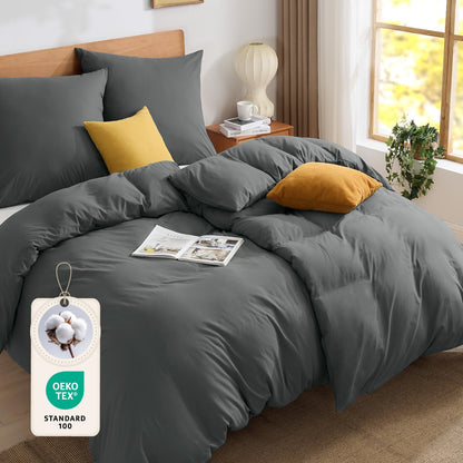 BEDELITE Bettwäsche-Set 135x200 cm Baumwolle 4-teilig Dunkelgrau – unifarbene Bett- und Kissenbezüge
