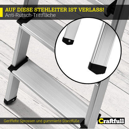 Craftfull Alu Stehleiter CF-133B Klappleiter mit Ablage, 5 Stufen