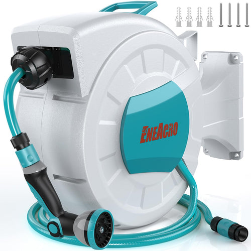ENEACRO Schlauchbox 30 m mit Aufroll-Automatik, 180° schwenkbar, Wandhalterung und Sprühdüse