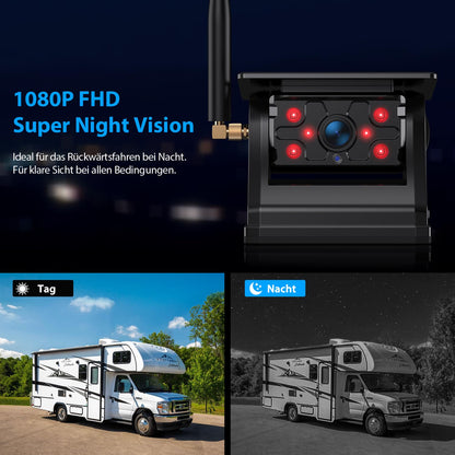 ZEROXCLUB Rückfahrkamera kabellos Solar mit 7 Zoll 1080P Monitor