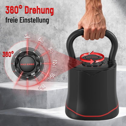 HXD-ERGO Verstellbare Kettlebell 6-in-1, 3–18 kg, Schnellwechsel