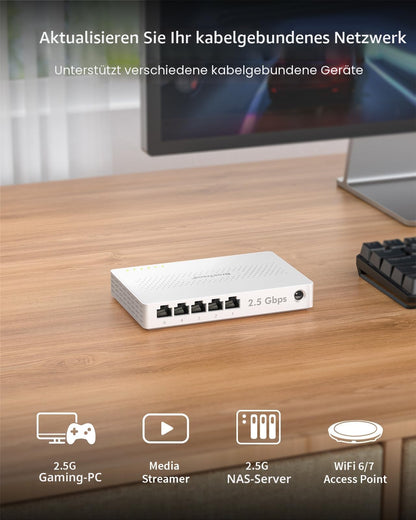 BrosTrend 5-Port 2.5G Ethernet Switch, unmanaged, lüfterlos