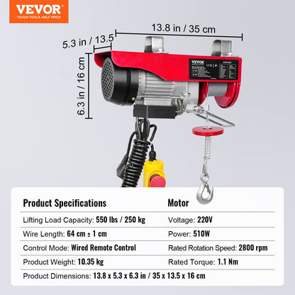 VEVOR elektrische Seilwinde 125/250kg Hubhöhe 12m