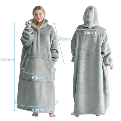 Good Nite Decke mit Ärmeln, Sherpa-Kuscheldecke mit Kapuze, grau