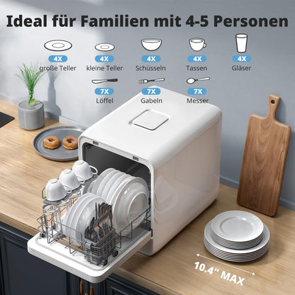 AIRMSEN Mini Tischgeschirrspüler – Wassertank Ultra-Schmal Weiss