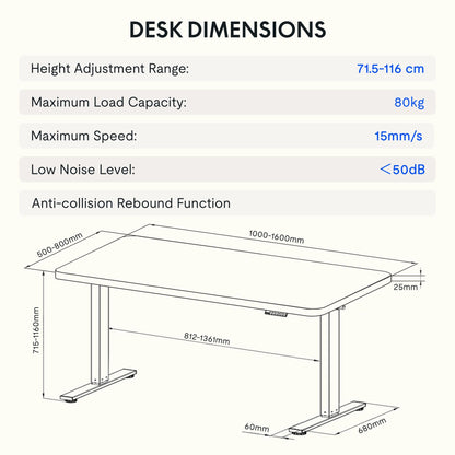 FLEXISPOT Höhenverstellbarer Schreibtisch 140x80cm – Einteilig, Weiss