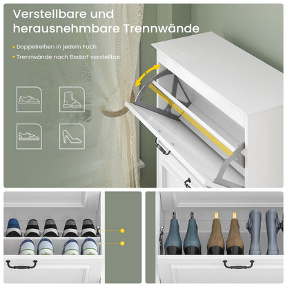 Brinlawb Schuhkipper 3 Klappen Holz – Schuhschrank Weiss