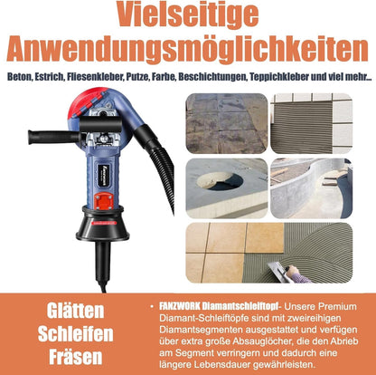 FANZWORK 1500W Betonschleifer Set – drehzahlregelbar, 2 Schleiftöpfe