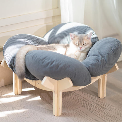 CheerPals Katzenbett Blumenform, erhöhtes Katzensofa aus Birke, 55 cm mit Blütenkissen