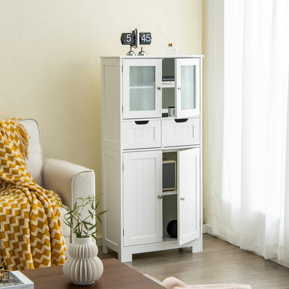 COSTWAY Badschrank mit 2 Schubladen, 4 Türen, Regale verstellbar - Weiss