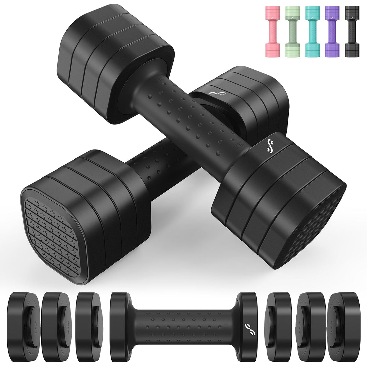 Sportneer Verstellbare Kurzhanteln 2er Set 0,9-2,3 kg Schwarz mit rutschfestem TPU-Griff