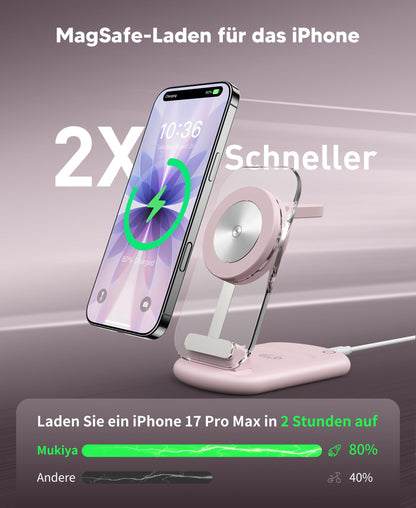 Mukiya 3-in-1 MagSafe Ladestation für iPhone, Apple Watch, AirPods