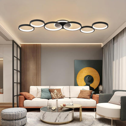 Liyabber LED Deckenleuchte dimmbar 6-Ring schwarz mit Fernbedienung