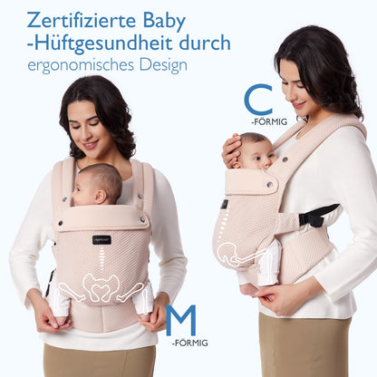 Momcozy Babytrage Air Mesh, ergonomisch mit X-Rücken, rosa