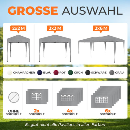 Kronenburg Faltpavillon 3 x 3 m, wasserdicht, UV-Schutz 50+, Grau